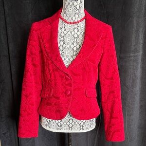 Nine West Vibrant Red Textured Tapestry Blazer